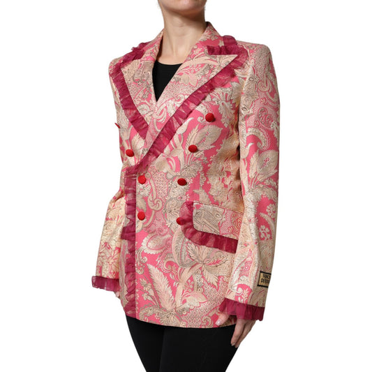 Dolce & Gabbana Pink Gold Jacquard Nylon Coat Blazer Jacket JKT41385-36