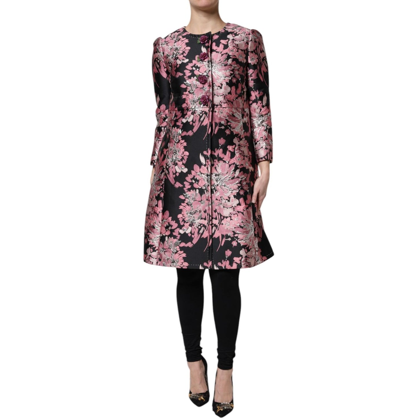 Dolce & Gabbana Pink Black Floral Brocade Trenchcoat Jacket JKT41386-38
