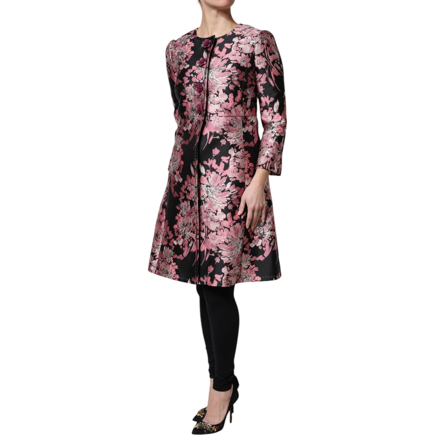 Dolce & Gabbana Pink Black Floral Brocade Trenchcoat Jacket JKT41386-38
