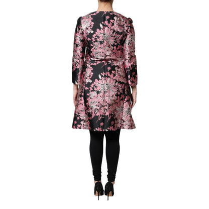 Dolce & Gabbana Pink Black Floral Brocade Trenchcoat Jacket