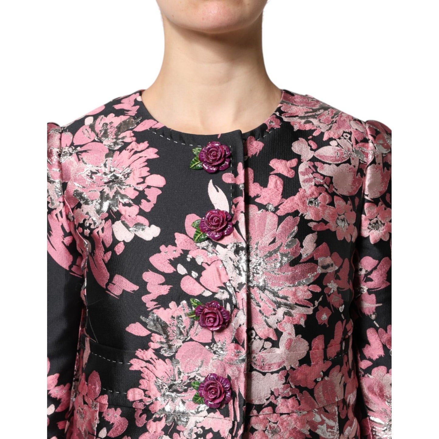 Dolce & Gabbana Pink Black Floral Brocade Trenchcoat Jacket JKT41386-38