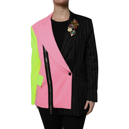 Dolce & Gabbana Multicolor Patchwork Embellished Coat Jacket JKT41390-36