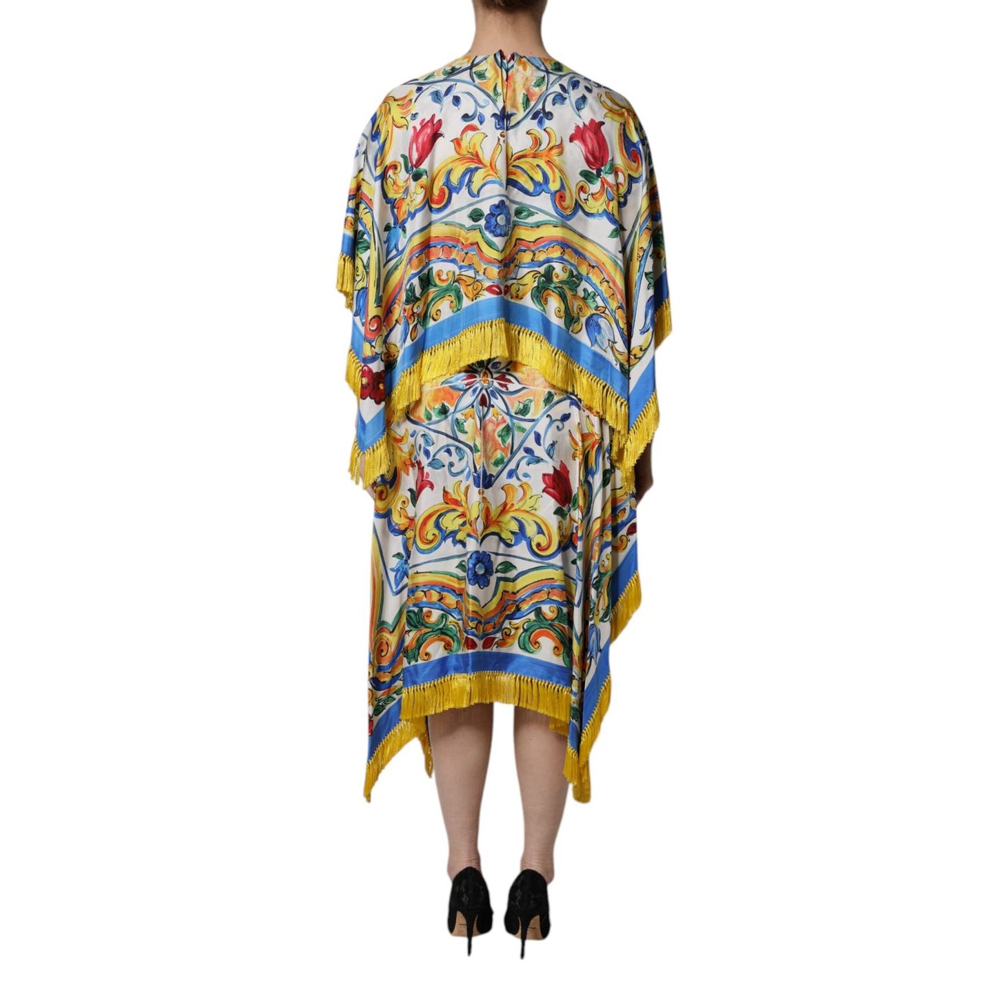 Dolce & Gabbana Multicolor Majolica Kaftan Short Sleeves Maxi Dress