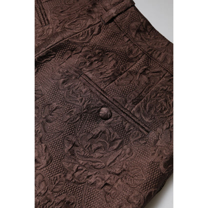 Dolce & Gabbana Brown Floral Brocade Mid Waist Mini Short