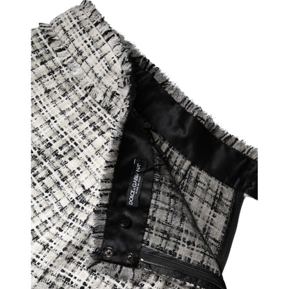 Dolce & Gabbana White Black High Waist Tartan Tweed Mini Skirt