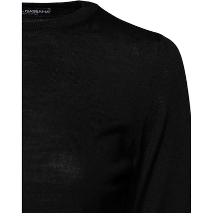 Dolce & Gabbana Black Wool Knit Crew Neck Pullover Sweater