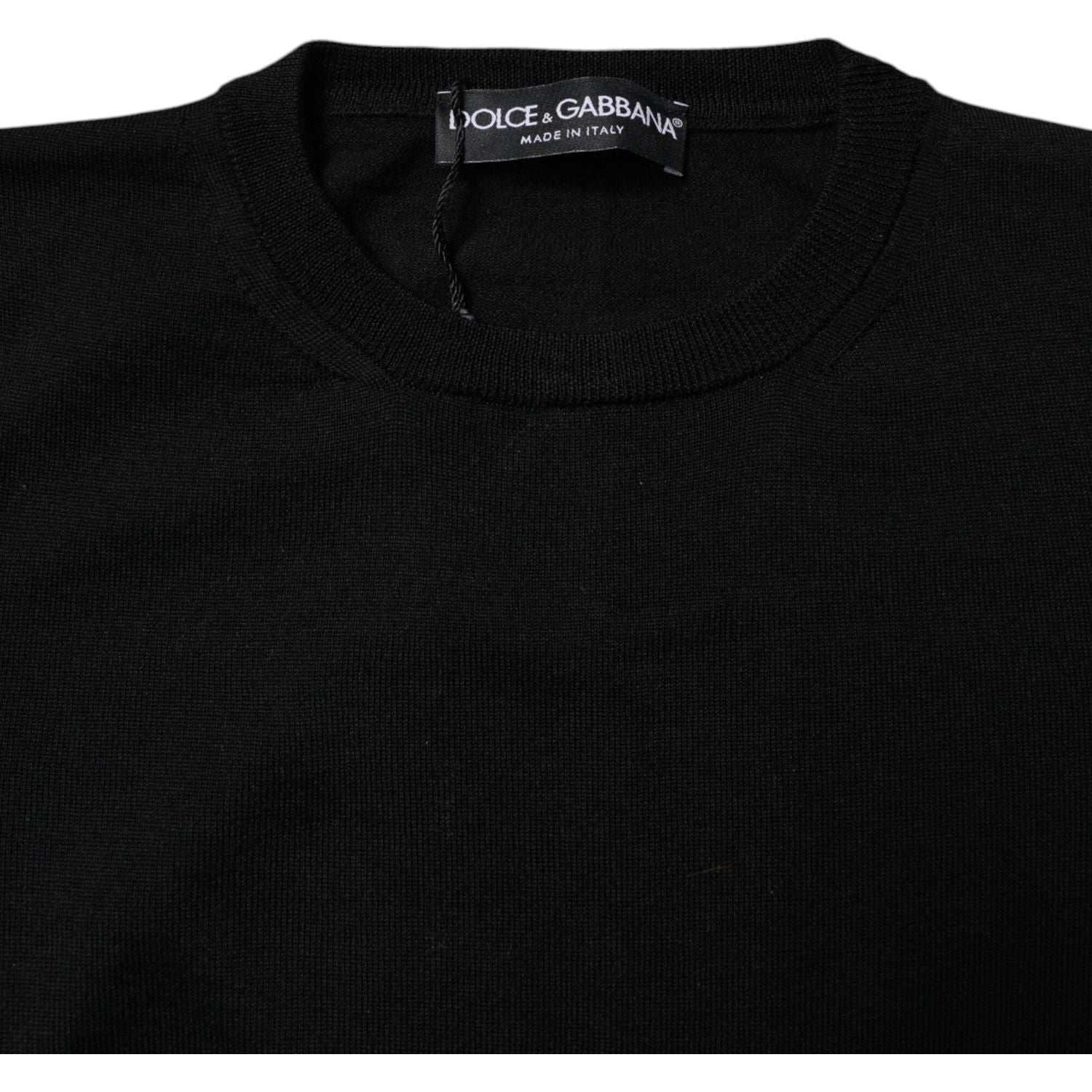 Dolce & Gabbana Black Wool Knit Crew Neck Pullover Sweater
