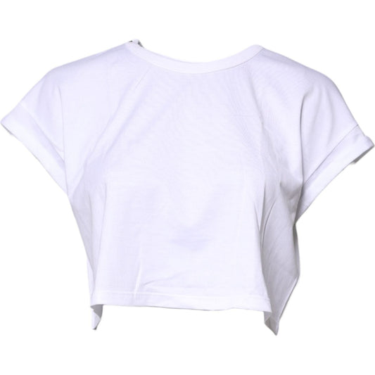Dolce & Gabbana White Cotton Crew Neck Cropped T-shirt Top TSH87188-36