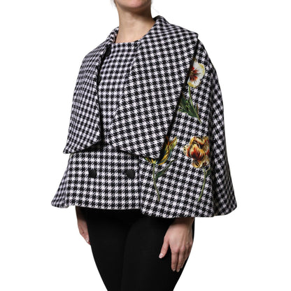 Dolce & Gabbana Black White Monochrome Patterned Floral Cape Jacket