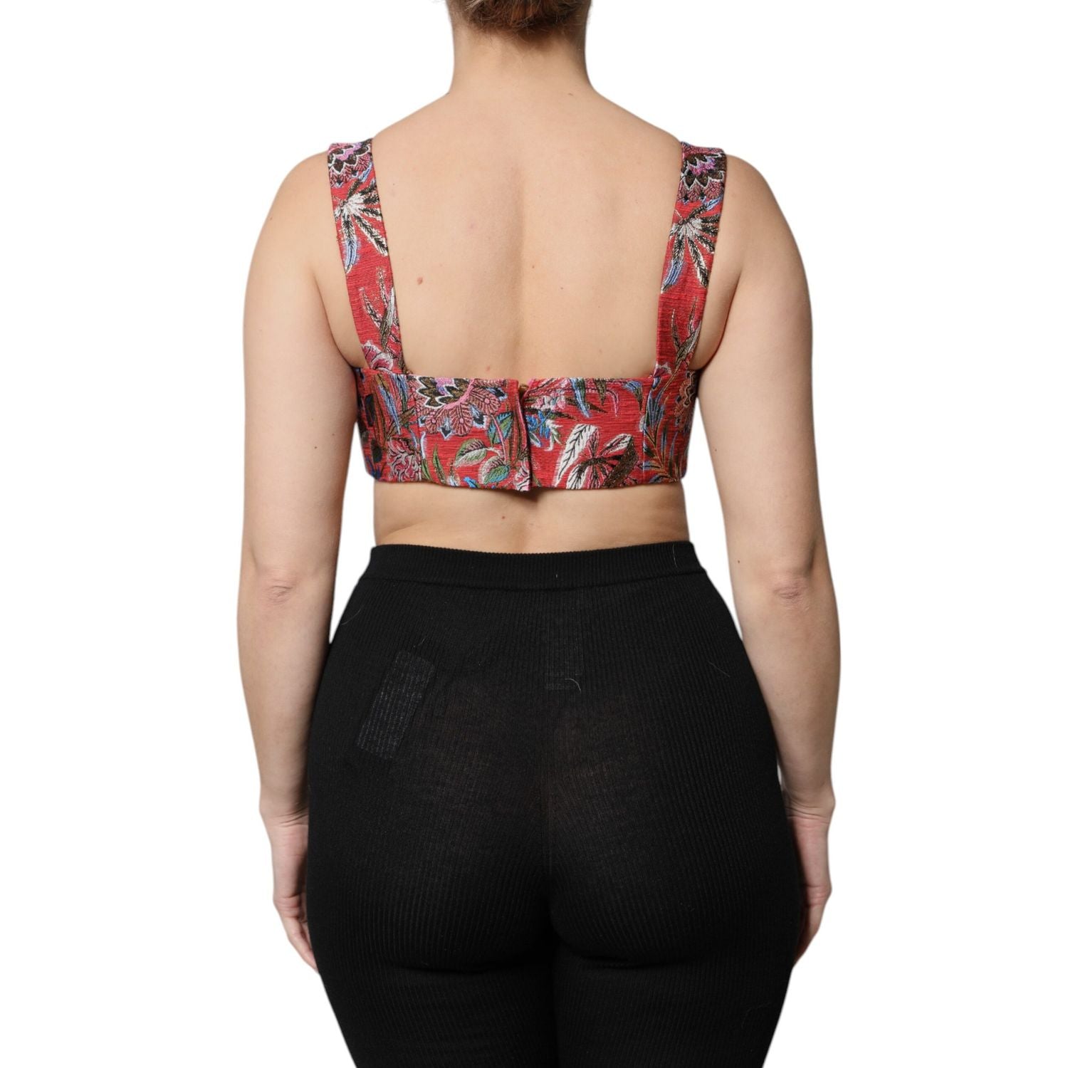 Dolce & Gabbana Red Floral Brocade Cropped Bustier Corset Top