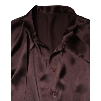 Dolce & Gabbana Brown Ascot Collar Long Sleeve Blouse Top