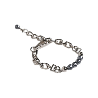 Dolce & Gabbana Silver Tone Chain Lobster Clasp Logo Gray Pearls Bracelet