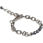 Dolce & Gabbana Silver Tone Chain Lobster Clasp Logo Gray Pearls Bracelet SMY10436