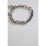 Dolce & Gabbana Silver Tone Chain Lobster Clasp Logo Gray Pearls Bracelet SMY10436