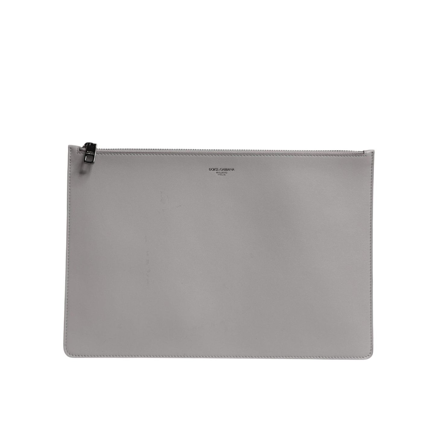 Dolce & Gabbana Gray Solid Leather DG Logo Men Clutch Zip Pouch Bag BAG4281