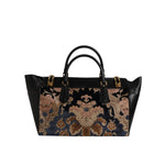 Dolce & Gabbana Black Floral Jacquard Handbag Shoulder Tote Bag BAG4367