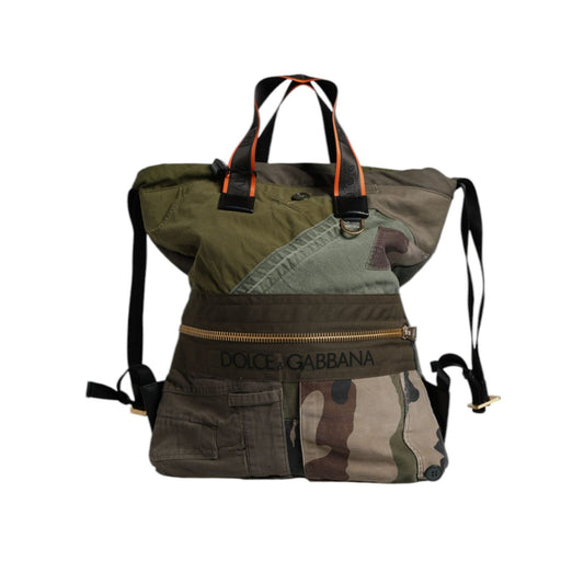 Dolce & Gabbana Military Green Patchwork Rucksack Backpack Bag