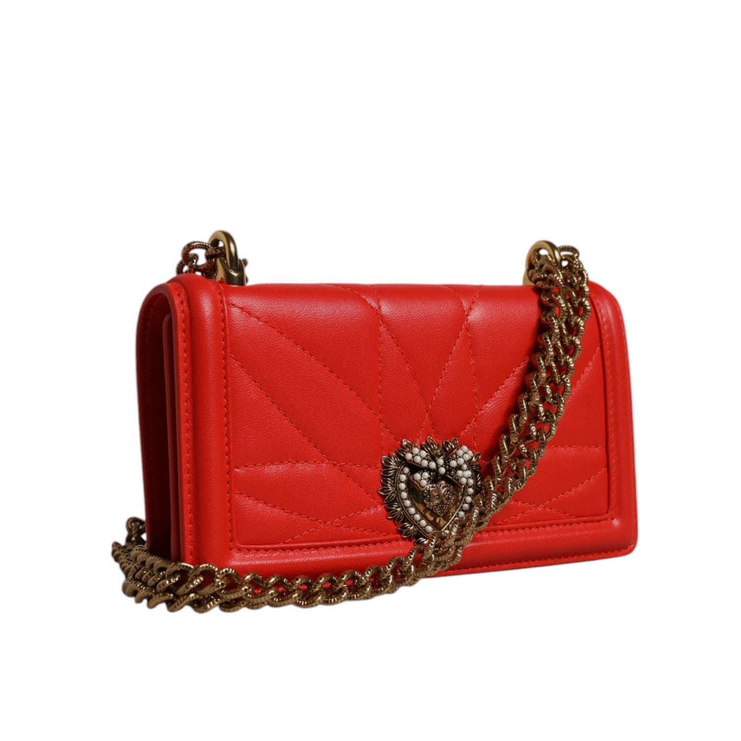 Dolce & Gabbana Red Quilted Devotion Crossbody Chain Phone Cover Bag