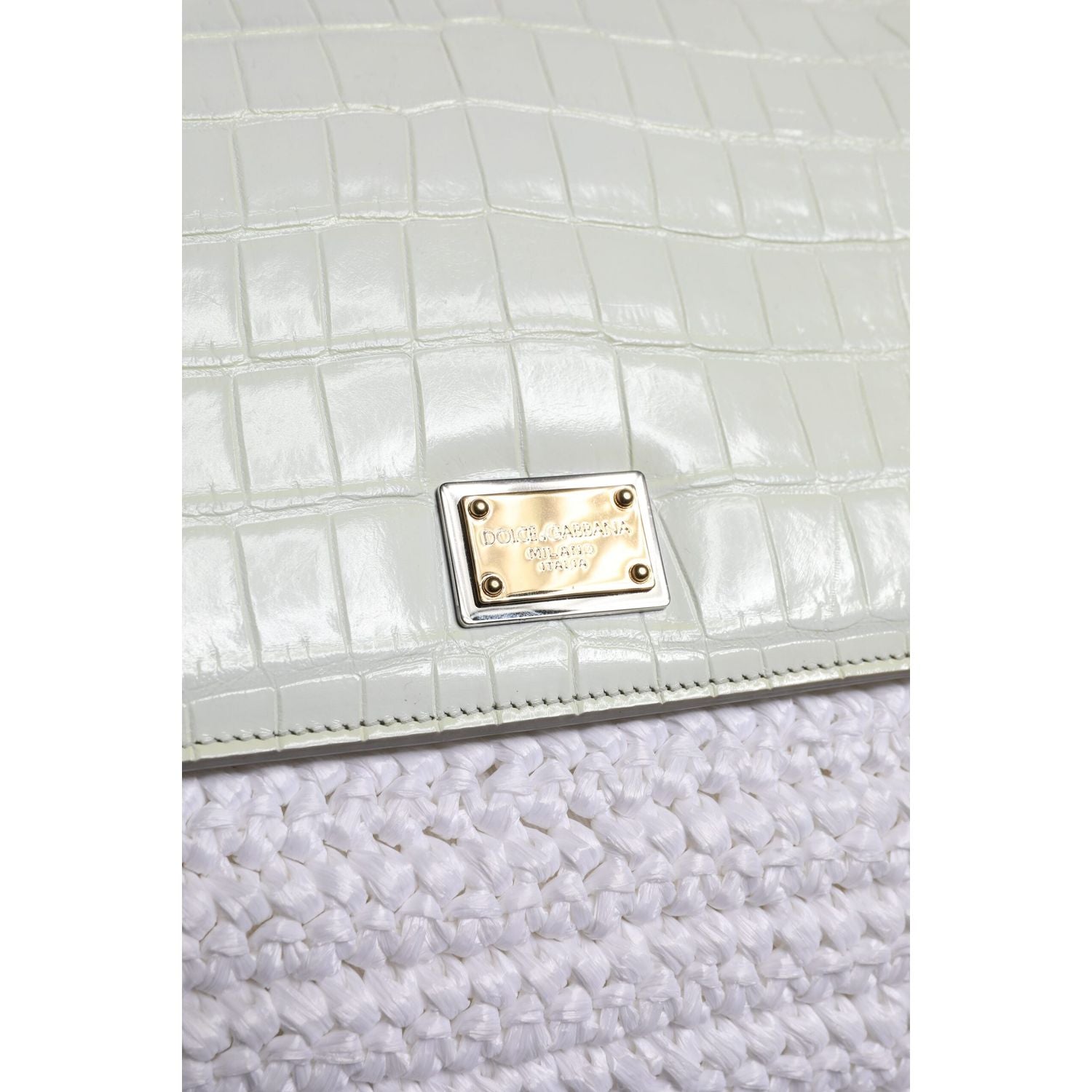 Dolce & Gabbana White Rafia Leather Top Handle Crossbody Bag
