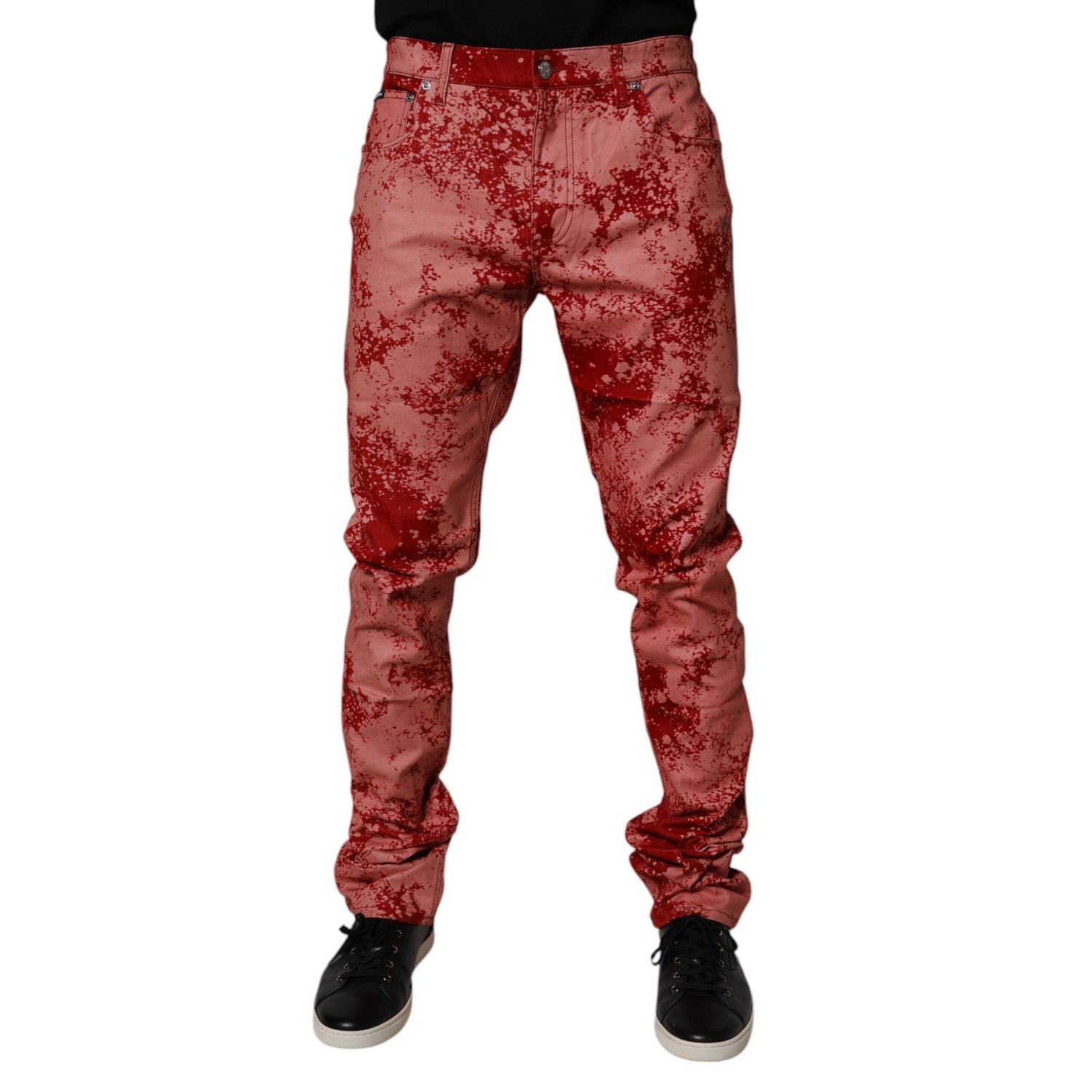 Dolce & Gabbana Red Tie Dye Cotton Skinny Men Denim Jeans