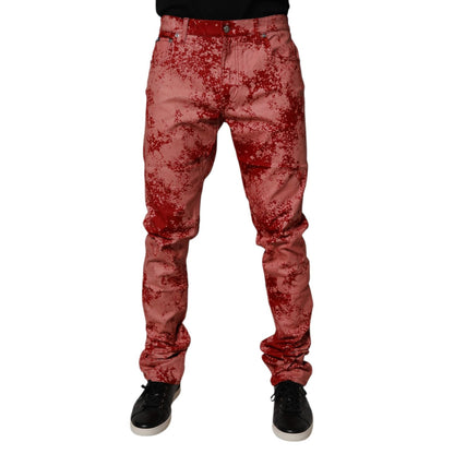 Dolce & Gabbana Red Tie Dye Cotton Skinny Men Denim Jeans