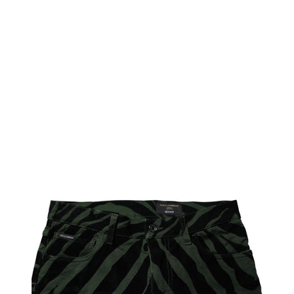 Dolce & Gabbana Black Green Stripes Cotton Skinny Denim Jeans