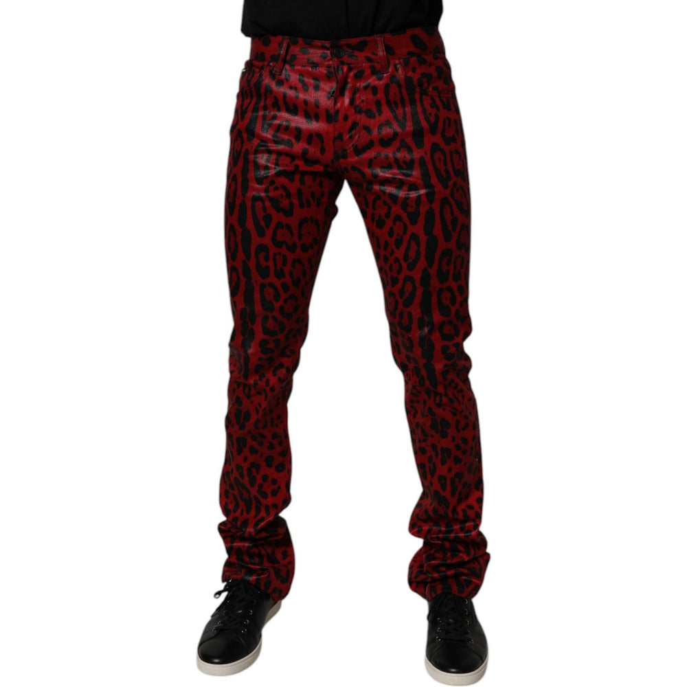 Dolce & Gabbana Red Leopard Cotton Slim Fit Denim Jeans PAN75154-48