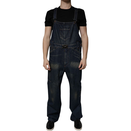 Dolce & Gabbana Dark Blue Cotton Men Jumpsuit Denim Jeans PAN75170-50