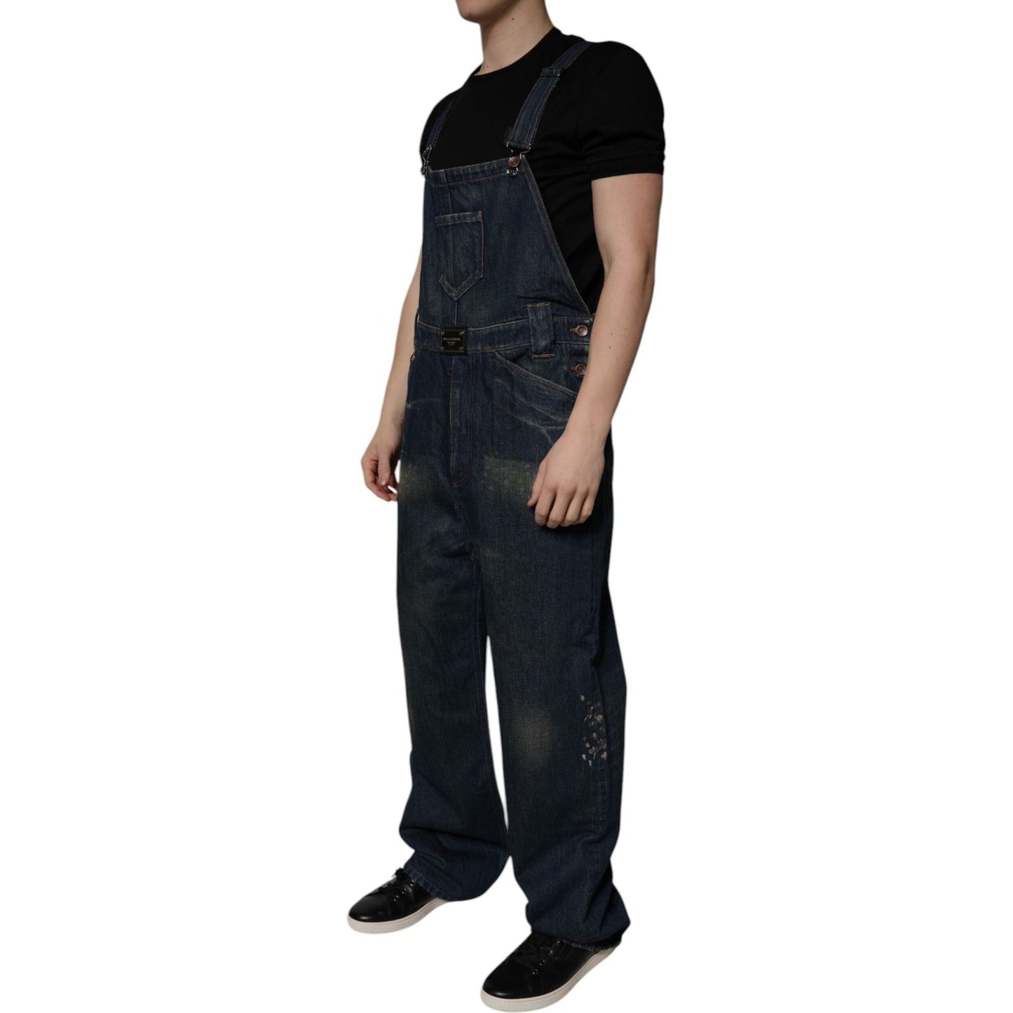 Dolce & Gabbana Dark Blue Cotton Men Jumpsuit Denim Jeans PAN75170-50
