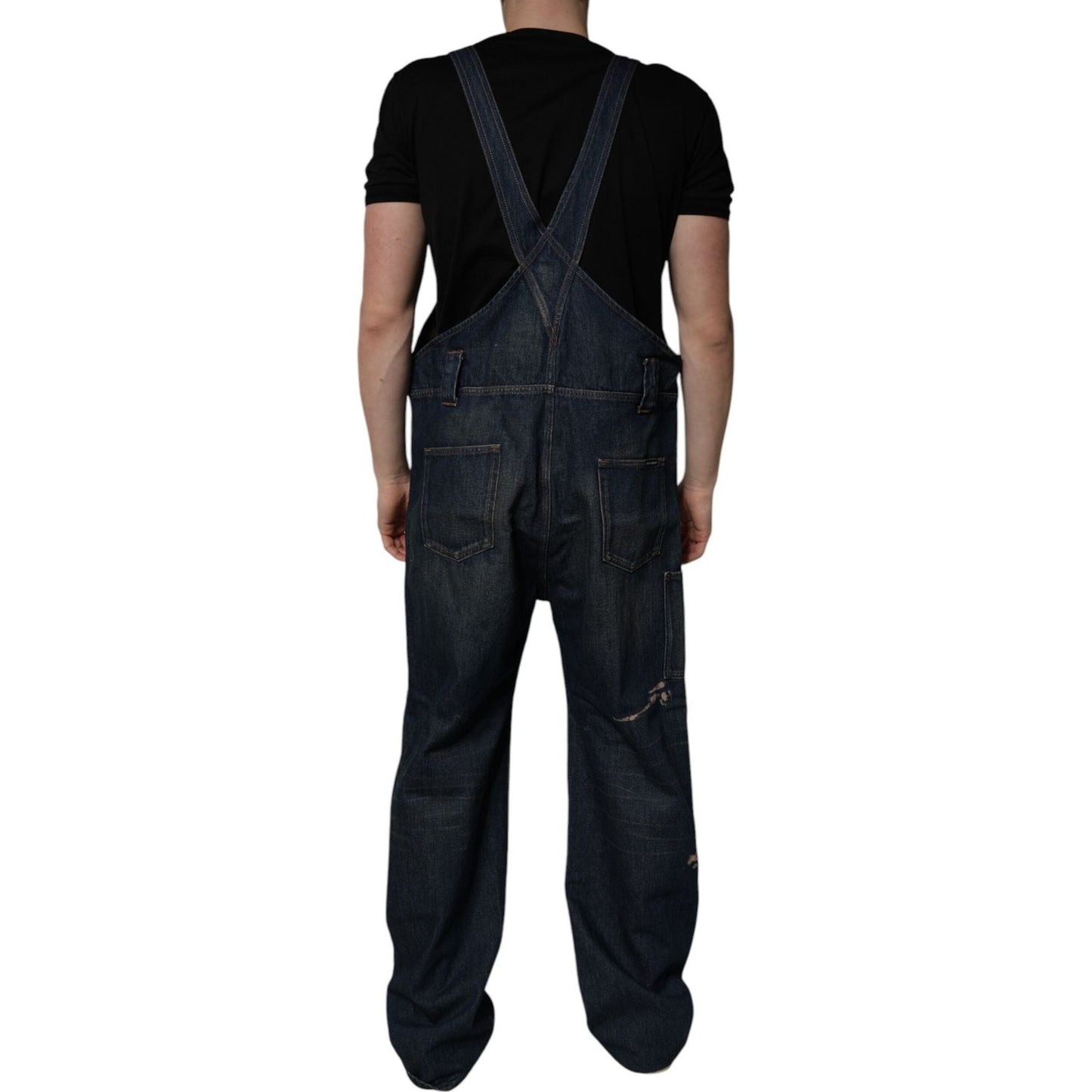 Dolce & Gabbana Dark Blue Cotton Men Jumpsuit Denim Jeans PAN75170-50