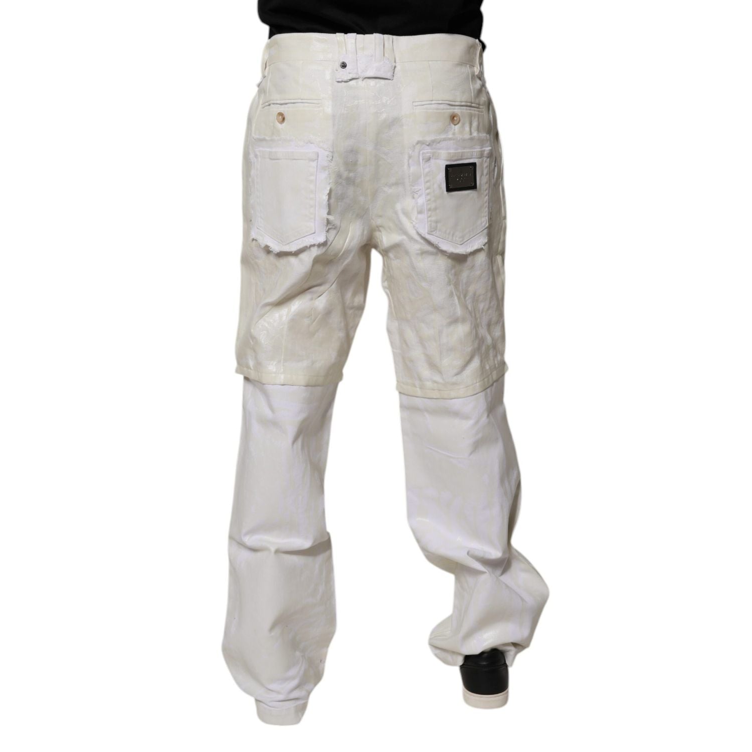 Dolce & Gabbana White Linen Mid Waist Straight Men Denim Jeans