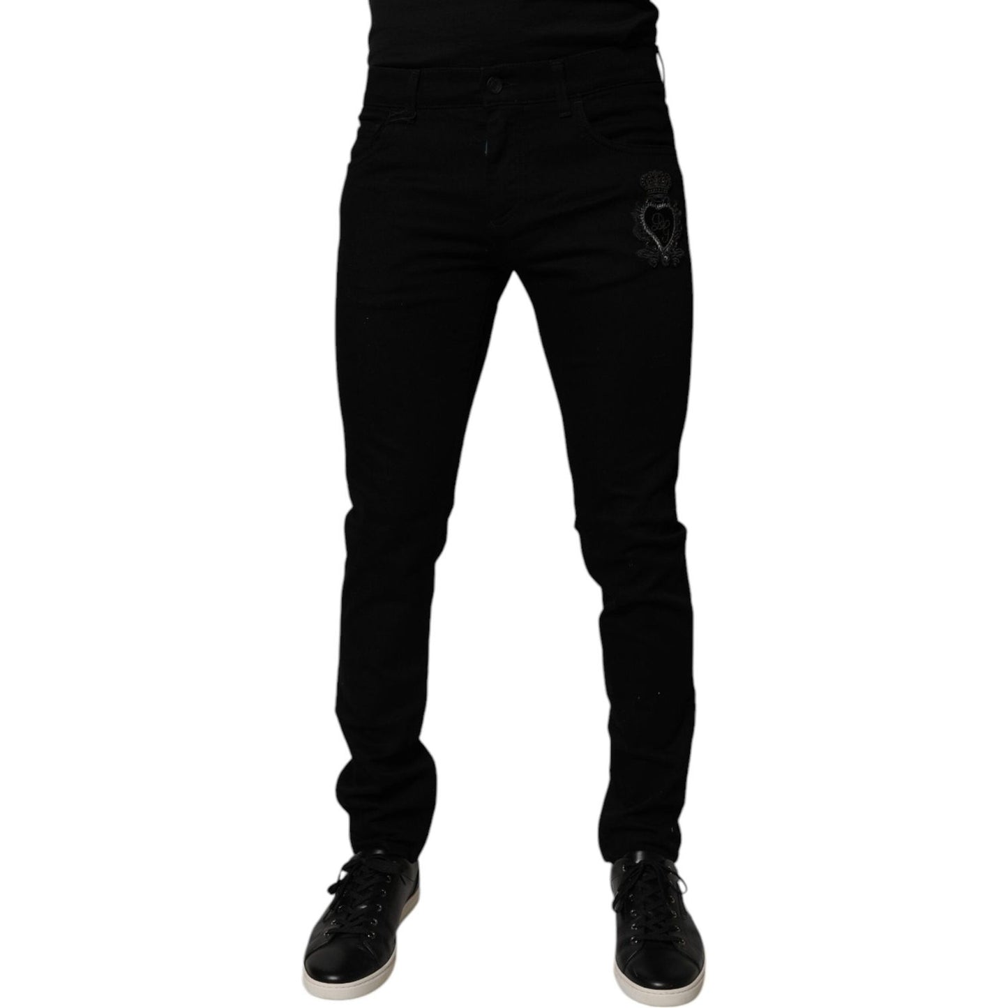 Dolce & Gabbana Black Sacred Heart Cotton Skinny Denim Jeans PAN75234-56