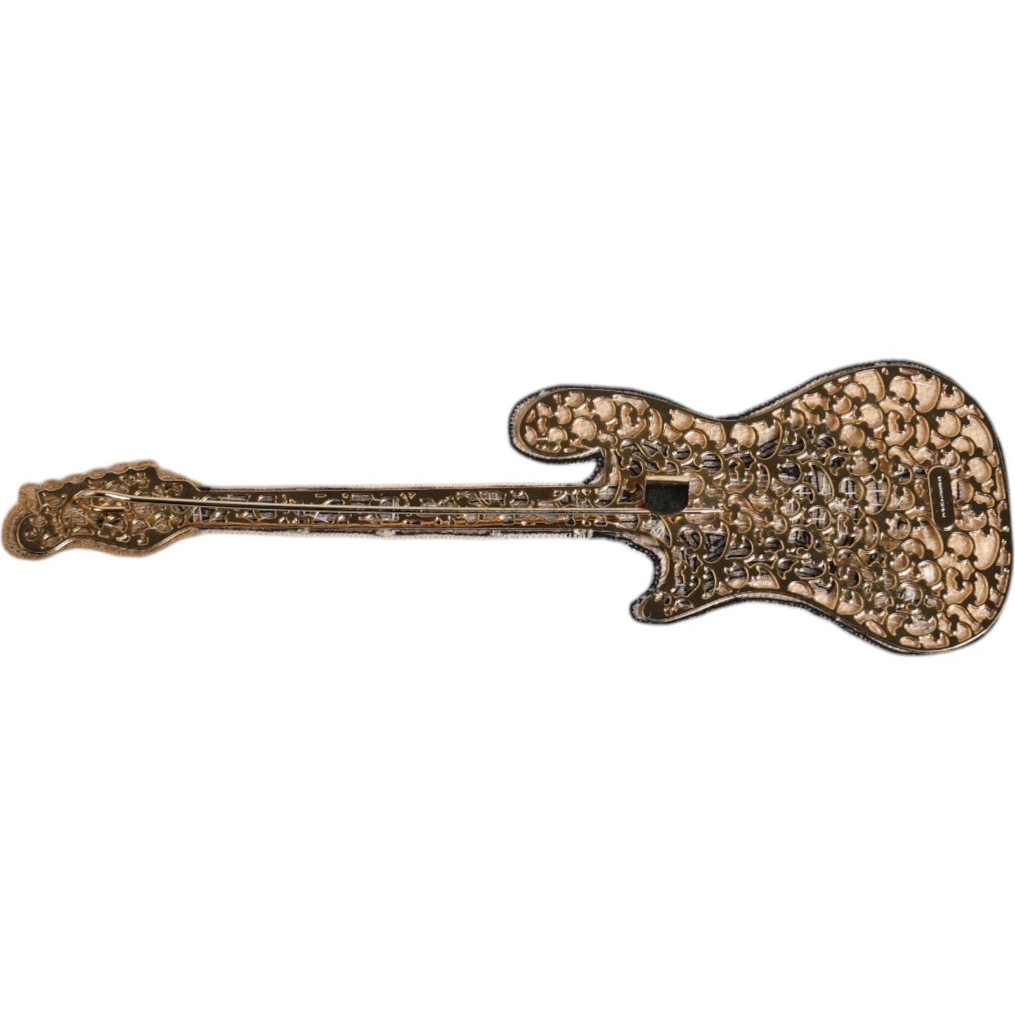 Dolce & Gabbana Gold Brass Logo Beaded Guitar Pin Brooch SMY10636