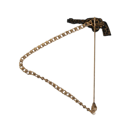 Dolce & Gabbana Black Gold Brass Copper Revolver Brooch Lapel Pin