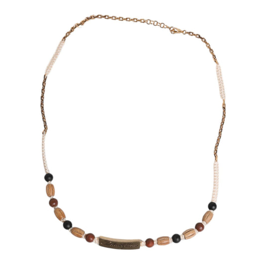 Dolce & Gabbana Black Gold Wooden Beaded Logo Pendant Necklace