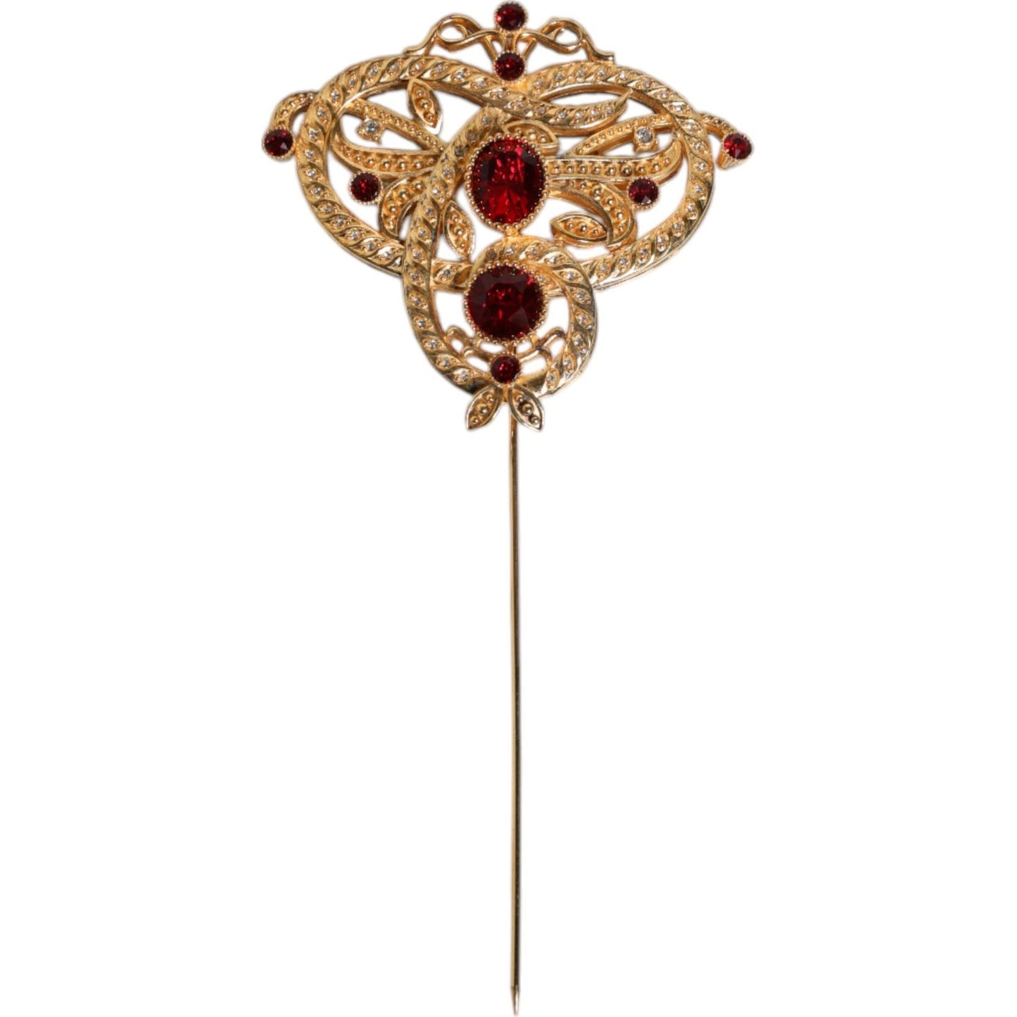 Dolce & Gabbana Gold Tone Red Crystal Embellish 925 Sterling Silver Pin SMY10526