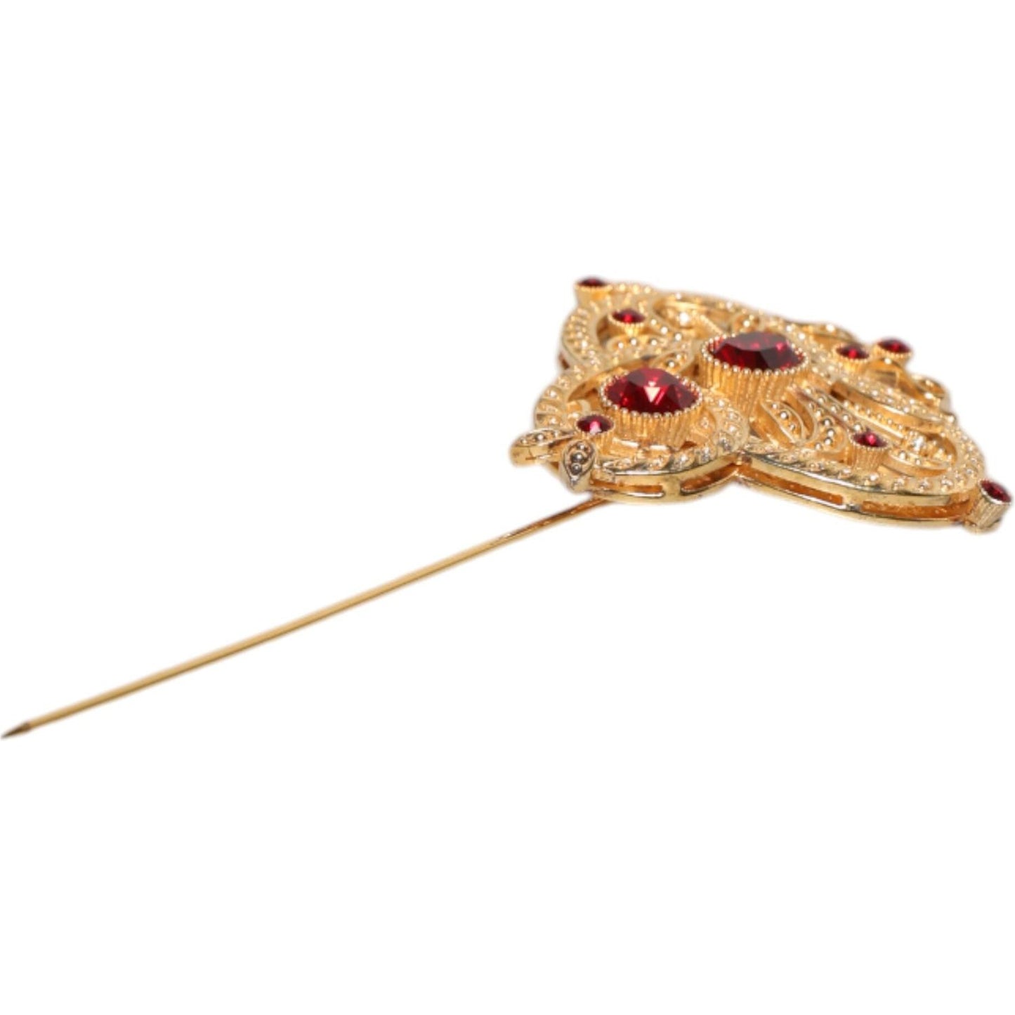 Dolce & Gabbana Gold Tone Red Crystal Embellish 925 Sterling Silver Pin SMY10526