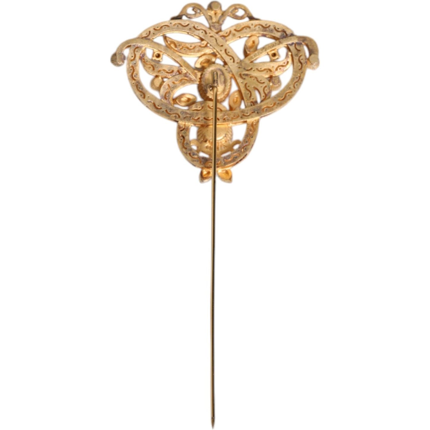 Dolce & Gabbana Gold Tone Red Crystal Embellish 925 Sterling Silver Pin SMY10526