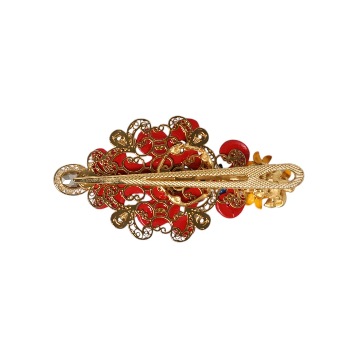Dolce & Gabbana Multicolor Spring CARRETTO Gold Brass Crystal Hair Clip