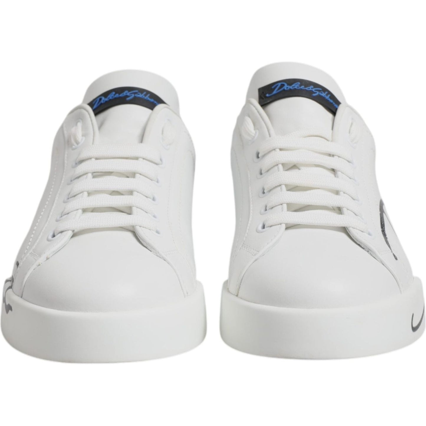 Dolce & Gabbana White Blue Leather Logo Low Top Sneakers Shoes MV7227-41