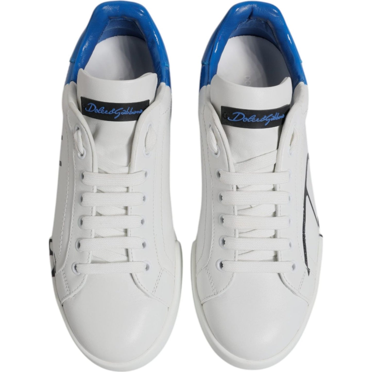 Dolce & Gabbana White Blue Leather Logo Low Top Sneakers Shoes MV7227-41