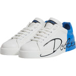 Dolce & Gabbana White Blue Leather Logo Low Top Sneakers Shoes MV7227-41