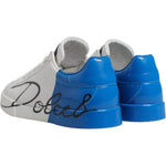 Dolce & Gabbana White Blue Leather Logo Low Top Sneakers Shoes MV7227-41
