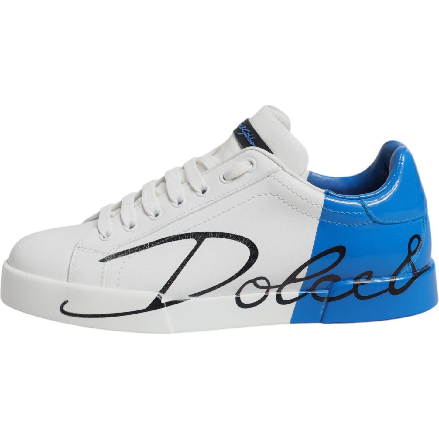 Dolce & Gabbana White Blue Leather Logo Low Top Sneakers Shoes MV7227-41