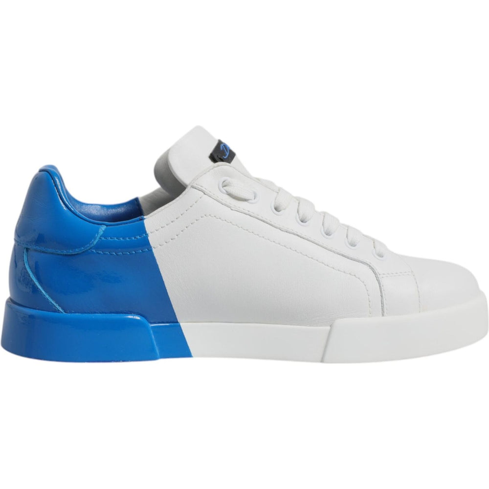 Dolce & Gabbana White Blue Leather Logo Low Top Sneakers Shoes MV7227-41