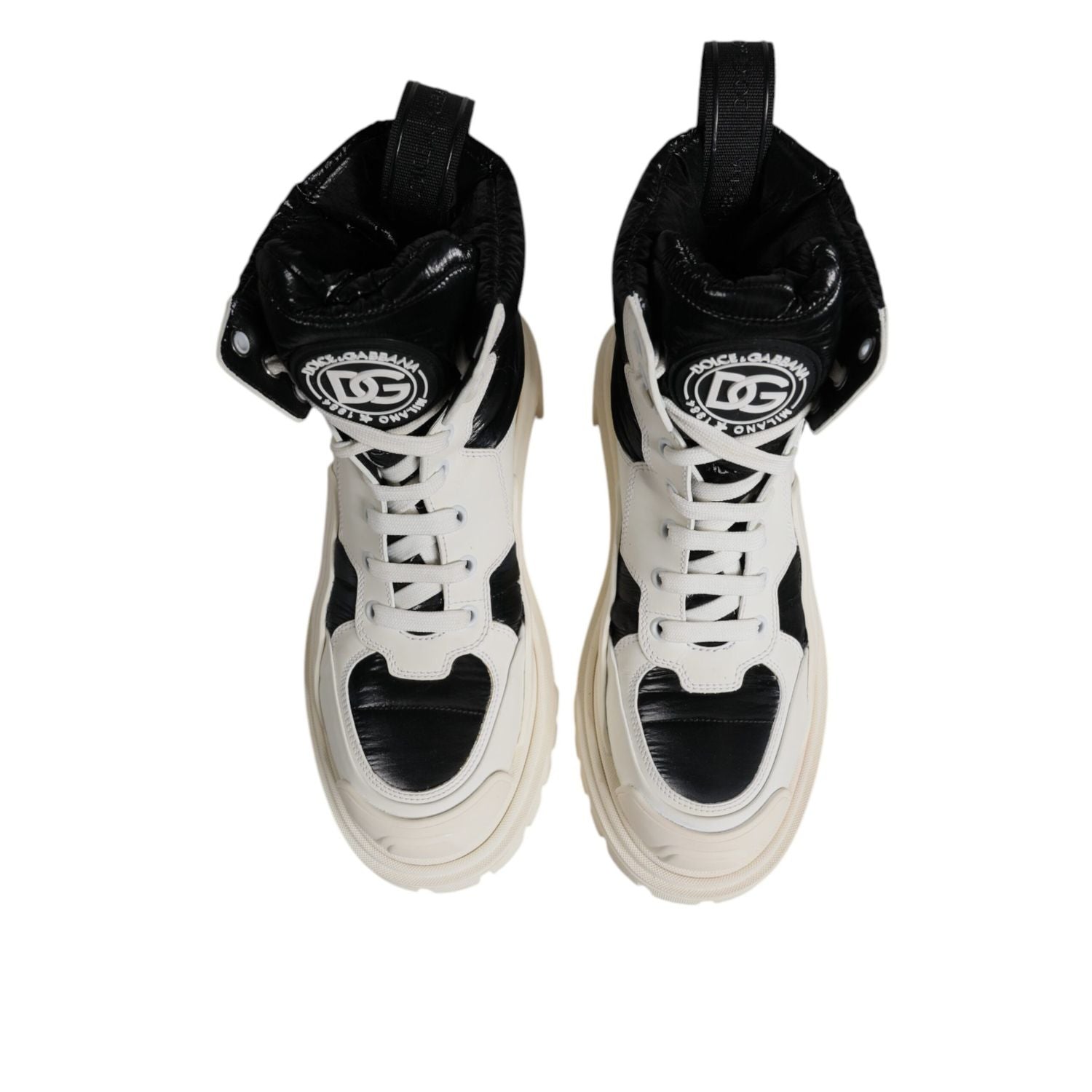 Dolce & Gabbana White Padded Mid Calf Lace Up Boots Shoes