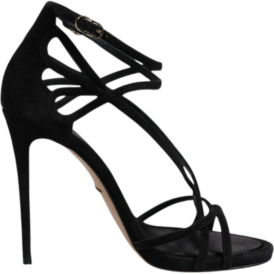 Dolce & Gabbana Black Leather Stiletto Heels Sandals Shoes LA12513-39