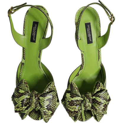 Dolce & Gabbana Green Python Leather Heels Sandals Shoes