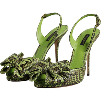 Dolce & Gabbana Green Python Leather Heels Sandals Shoes