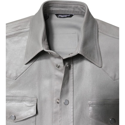 Dolce & Gabbana Metallic Gray Cotton Button Down Shirt